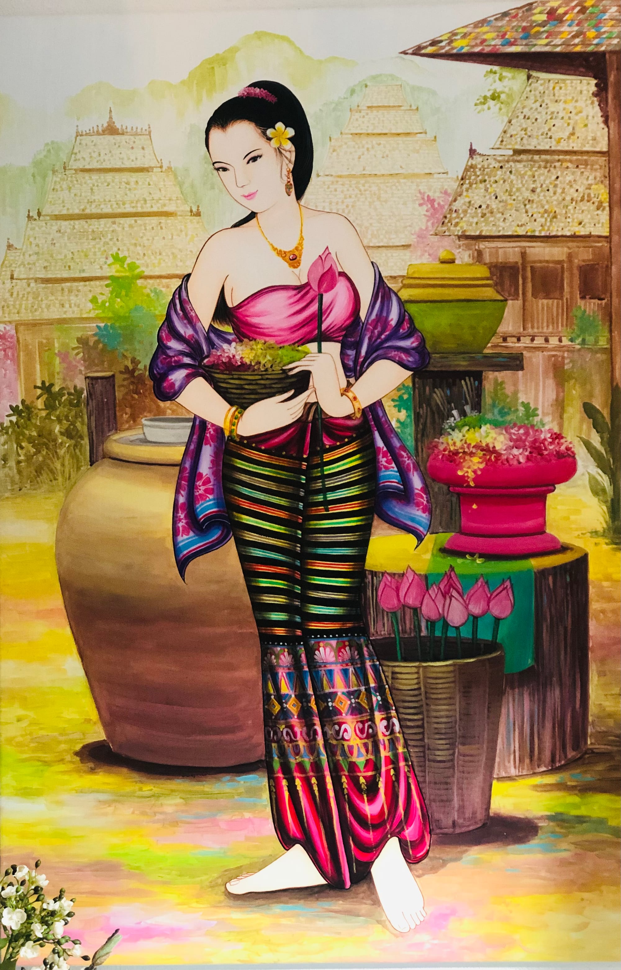 Thai-Wandbild mit Lotusblumen